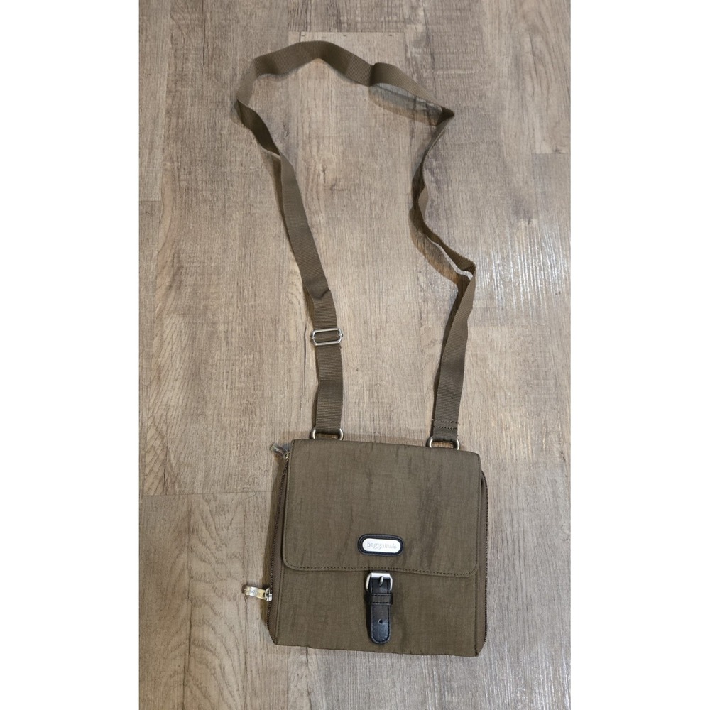 Baggallini Brown Solid Crossbody Organizer Bag, Zip Buckle, Pockets, Blue Lined